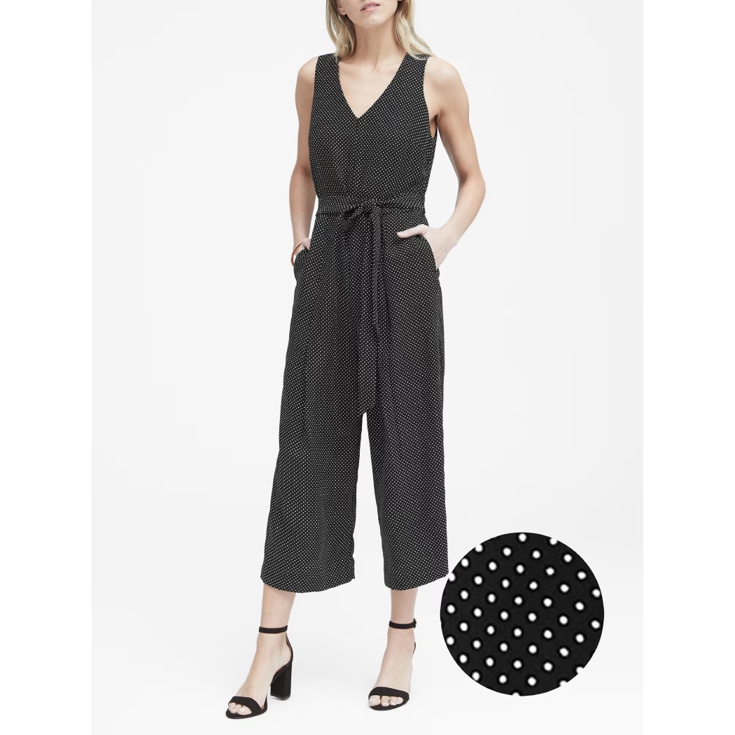 Banana Republic Polka Dot Black & White V-Neck Pleated Career Jumpsuit Size 0